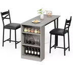 Set tavolo da pranzo per 2, tavolo e sedie da cucina altezza bancone con ripiani portaoggetti, set tavolo da bar con 2 sedie imbottite, set tavolo da pranzo