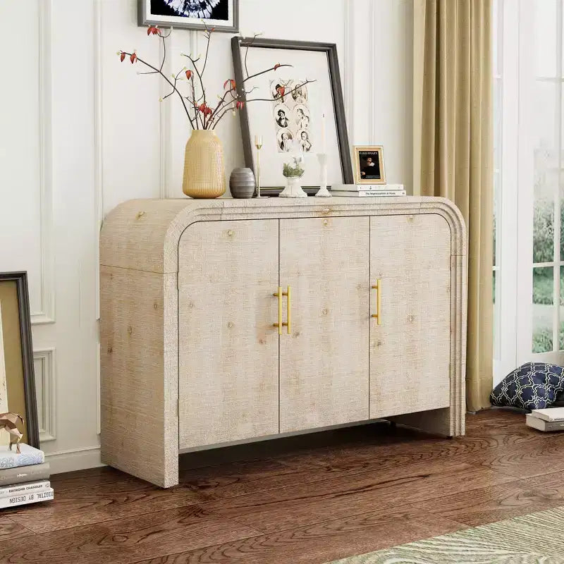 Bestier Mobile Contenitore a Buffet con Ante e Cassetti, Credenza Moderna Minimalista Curva con Maniglie Dorate per Soggiorno e Sala da Pranzo