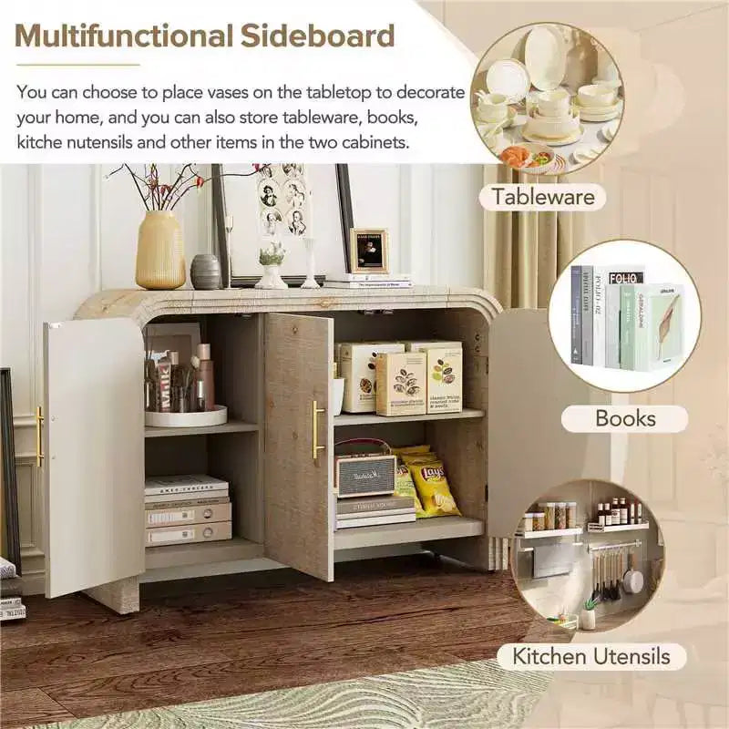Bestier Mobile Contenitore a Buffet con Ante e Cassetti, Credenza Moderna Minimalista Curva con Maniglie Dorate per Soggiorno e Sala da Pranzo