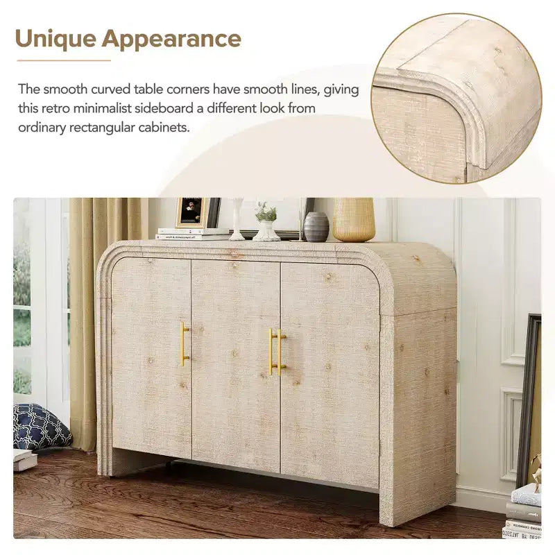 Bestier Mobile Contenitore a Buffet con Ante e Cassetti, Credenza Moderna Minimalista Curva con Maniglie Dorate per Soggiorno e Sala da Pranzo