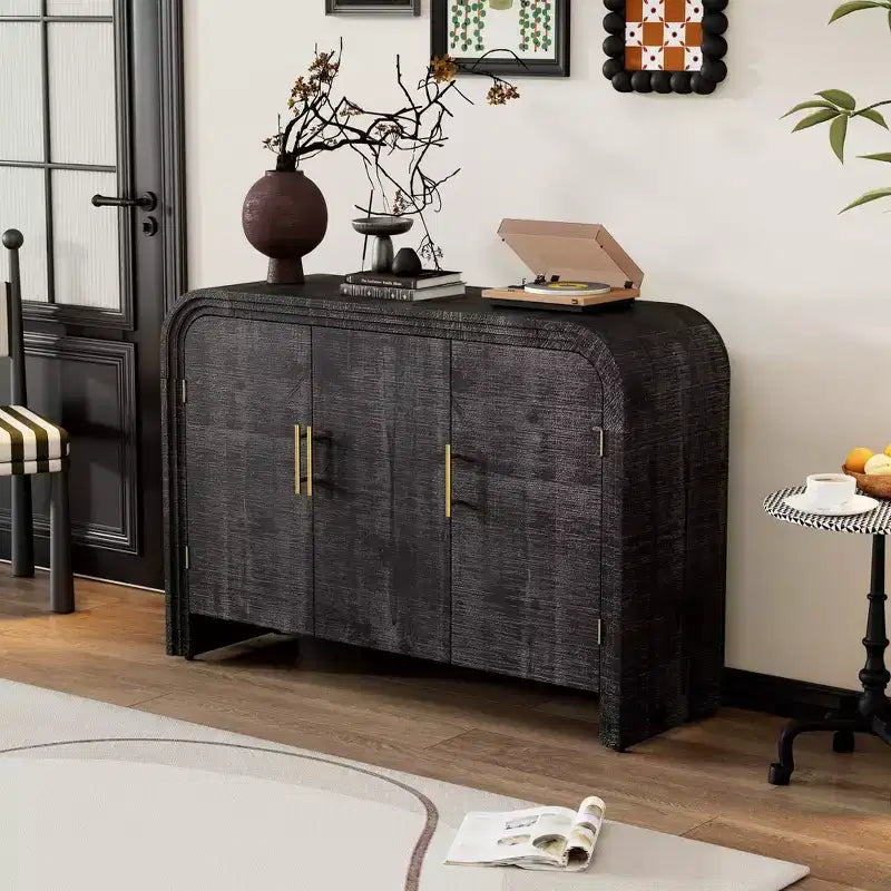 Bestier Mobile Contenitore a Buffet con Ante e Cassetti, Credenza Moderna Minimalista Curva con Maniglie Dorate per Soggiorno e Sala da Pranzo