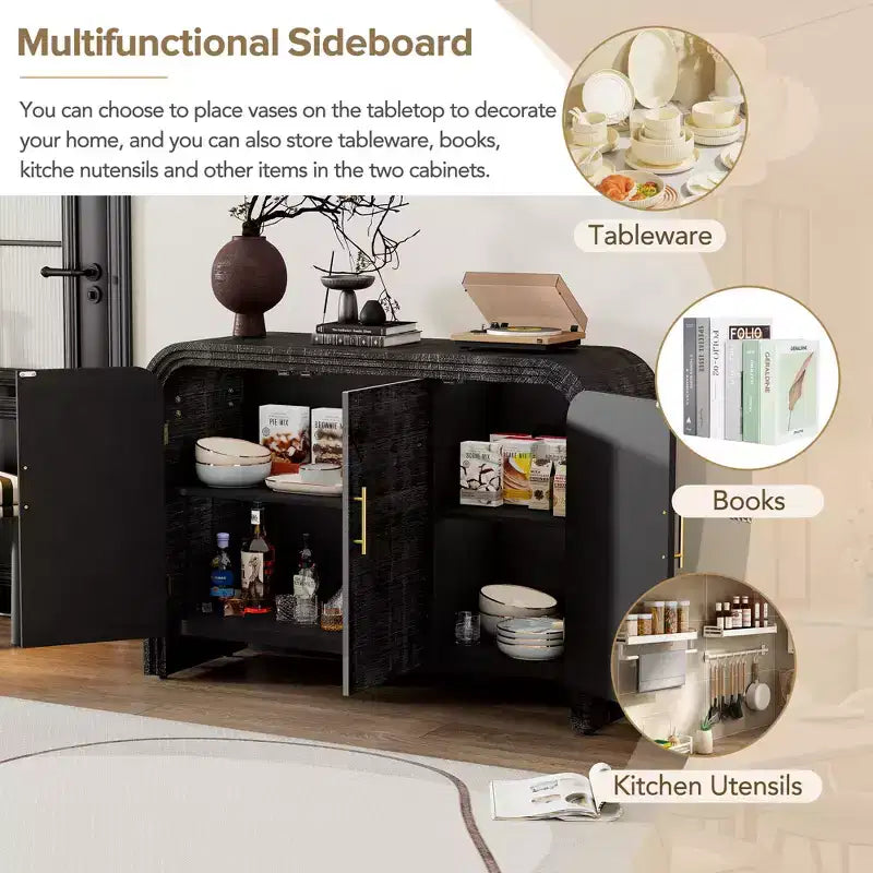 Bestier Mobile Contenitore a Buffet con Ante e Cassetti, Credenza Moderna Minimalista Curva con Maniglie Dorate per Soggiorno e Sala da Pranzo