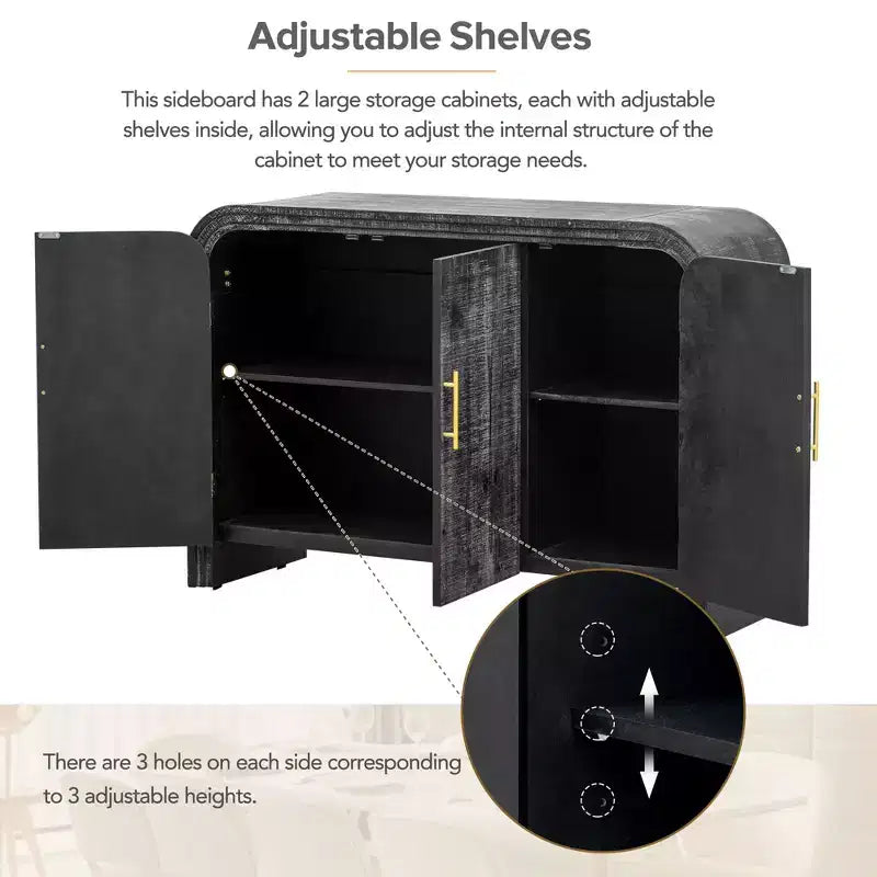 Bestier Mobile Contenitore a Buffet con Ante e Cassetti, Credenza Moderna Minimalista Curva con Maniglie Dorate per Soggiorno e Sala da Pranzo
