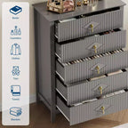 Cassettiera a 5 cassetti per camera da letto, comò in legno da 32" di larghezza con maniglie in metallo, organizer per vestiti scanalato, comodino stretto