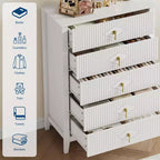 Cassettiera a 5 cassetti per camera da letto, comò in legno da 32" di larghezza con maniglie in metallo, organizer per vestiti scanalato, comodino stretto