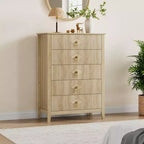 Cassettiera a 5 cassetti per camera da letto, comò in legno da 32" di larghezza con maniglie in metallo, organizer per vestiti scanalato, comodino stretto