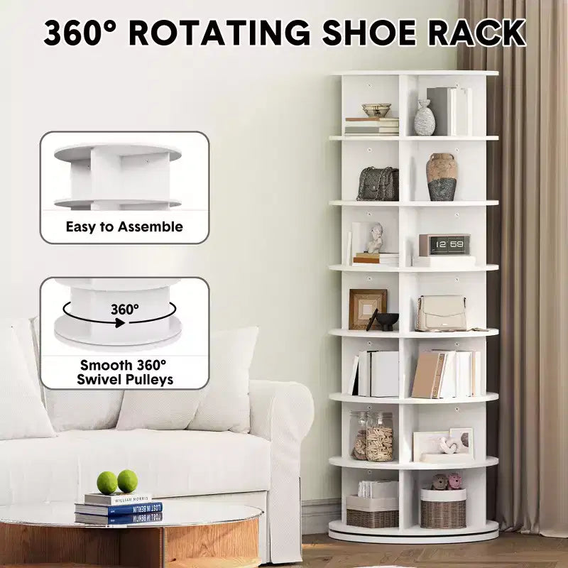 COZONY Scarpiera a Torre Rotante a 7 Livelli, Alta 162 cm, Girevole a 360°, per 28-32 Paia di Scarpe, Organizzatore Circolare Autoportante per Ingresso, Soggiorno