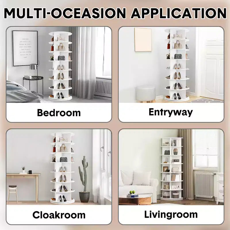 COZONY Scarpiera a Torre Rotante a 7 Livelli, Alta 162 cm, Girevole a 360°, per 28-32 Paia di Scarpe, Organizzatore Circolare Autoportante per Ingresso, Soggiorno