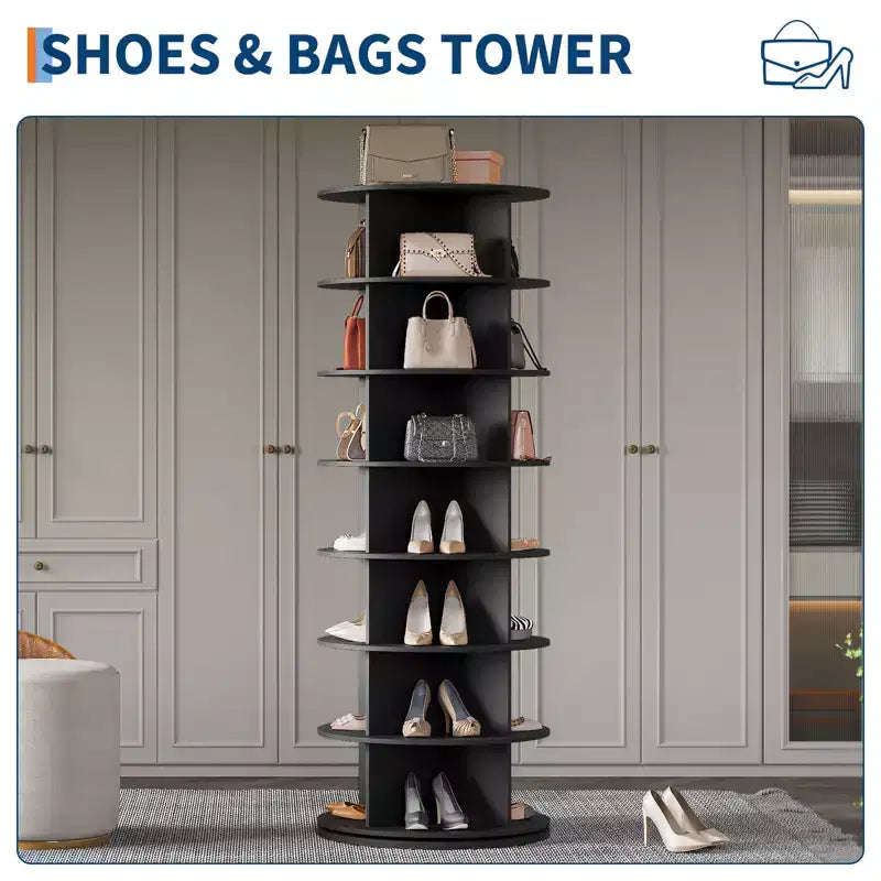 COZONY Scarpiera a Torre Rotante a 7 Livelli, Alta 162 cm, Girevole a 360°, per 28-32 Paia di Scarpe, Organizzatore Circolare Autoportante per Ingresso, Soggiorno