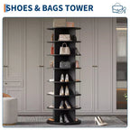 COZONY Scarpiera a Torre Rotante a 7 Livelli, Alta 162 cm, Girevole a 360°, per 28-32 Paia di Scarpe, Organizzatore Circolare Autoportante per Ingresso, Soggiorno
