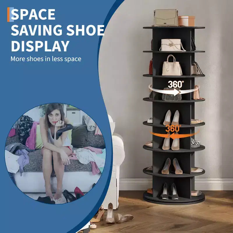 COZONY Scarpiera a Torre Rotante a 7 Livelli, Alta 162 cm, Girevole a 360°, per 28-32 Paia di Scarpe, Organizzatore Circolare Autoportante per Ingresso, Soggiorno