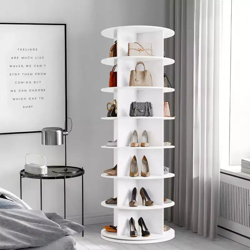 COZONY Scarpiera a Torre Rotante a 7 Livelli, Alta 162 cm, Girevole a 360°, per 28-32 Paia di Scarpe, Organizzatore Circolare Autoportante per Ingresso, Soggiorno