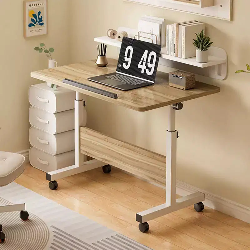 Scrivania Pieghevole Regolabile in Altezza con Ruote Bloccabili, Tavolo per Computer Mobile Sit-Stand Salvaspazio per Casa Ufficio, Postazione di Lavoro per Piccoli Spazi