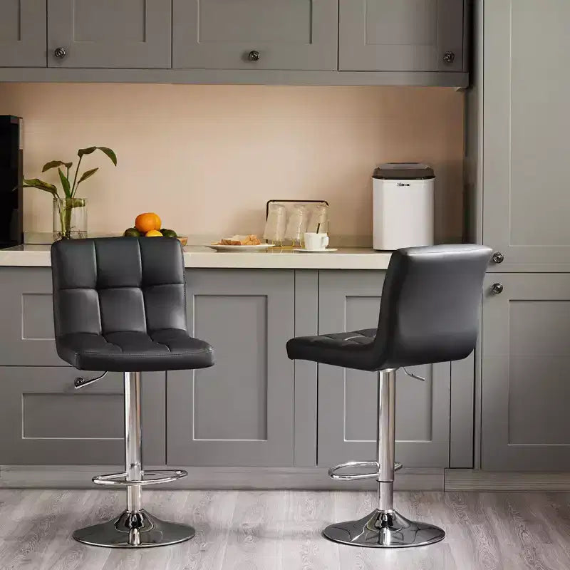 Okak Set of 2 Upholstered Swivel Adjustable Height Bar Stools with Footstools,Armless Faux Leather Counter Chairs for Dining Rooms