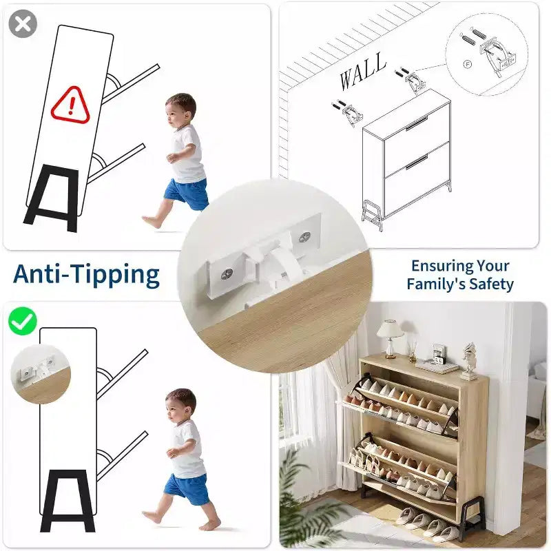 Acekool Scarpiera in Rovere - Organizer a 2 Scomparti Ribaltabili con Gambe in Metallo per Ingresso e Corridoio