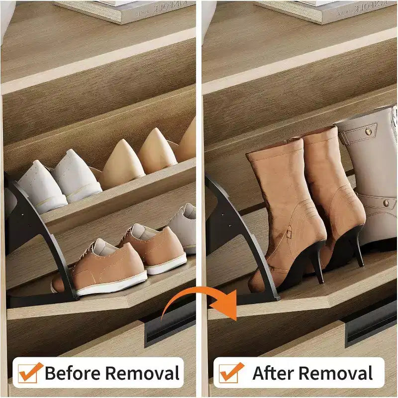 Acekool Scarpiera in Rovere - Organizer a 2 Scomparti Ribaltabili con Gambe in Metallo per Ingresso e Corridoio