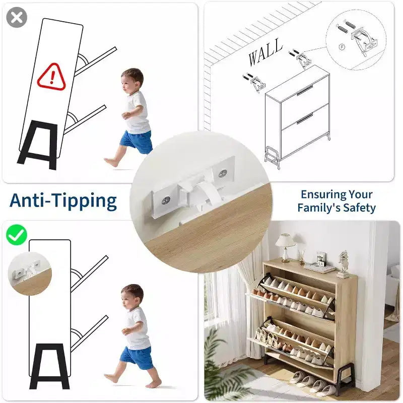 Acekool Scarpiera in Rovere - Organizer a 2 Scomparti Ribaltabili con Gambe in Metallo per Ingresso e Corridoio