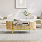 Acekool Tavolino da caffè ovale da 48 pollici con ripiano in finto marmo, gambe in metallo dorato, design in legno scanalato e cassetto portaoggetti, tavolo moderno per soggiorno blu navy