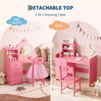 Acekool Toeletta Bianca da Principessa per Bambini con Specchio a Corona e Luci LED, Cassetti e Ripiani Contenitori, Tavolo da Trucco e Attività 2 in 1 con Sedia