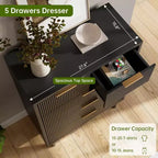 Acekool Wave, cassettiera alta con scanalature e 5 cassetti, cassettone da 96,5 cm con dispositivo antiribaltamento, ampio comodino a 4 livelli per camera da letto, corridoio, ingresso, nero