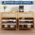 Credenza a buffet con contenitore, mobile in rattan con cassetto e anta decorata con ripiani regolabili, tavolo console da bar per soggiorno cucina