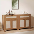 Credenza a buffet con contenitore, mobile in rattan con cassetto e anta decorata con ripiani regolabili, tavolo console da bar per soggiorno cucina