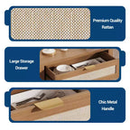 Credenza a buffet con contenitore, mobile in rattan con cassetto e anta decorata con ripiani regolabili, tavolo console da bar per soggiorno cucina