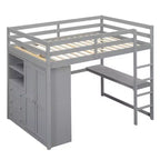Letto a soppalco a grandezza naturale con armadio e scrivania, struttura letto a soppalco in legno con ripiani e cassetti per bambini, ragazzi e adulti