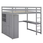 Letto a soppalco a grandezza naturale con armadio e scrivania, struttura letto a soppalco in legno con ripiani e cassetti per bambini, ragazzi e adulti