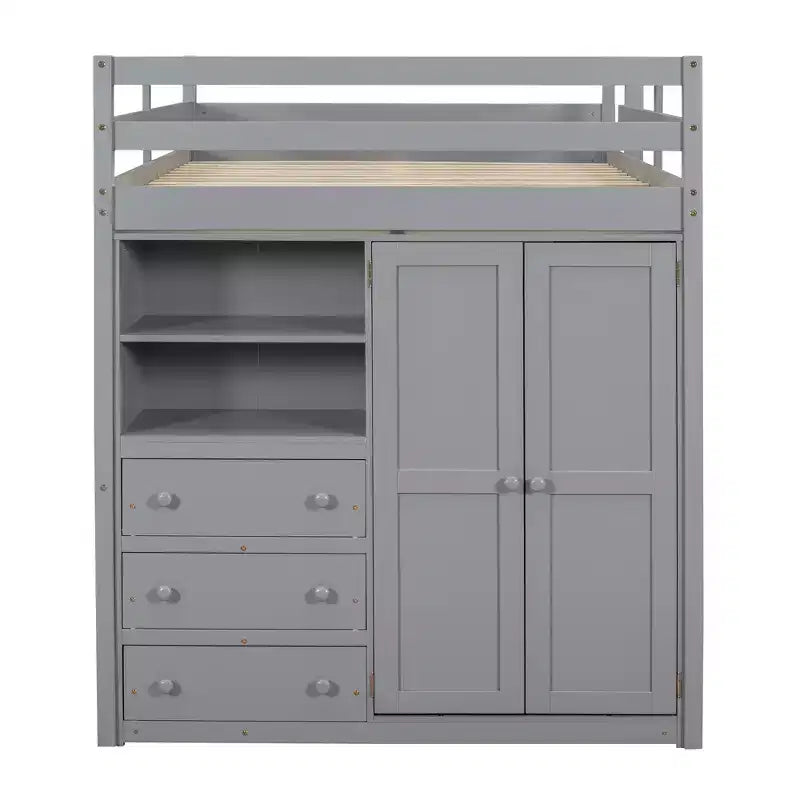 Letto a soppalco a grandezza naturale con armadio e scrivania, struttura letto a soppalco in legno con ripiani e cassetti per bambini, ragazzi e adulti