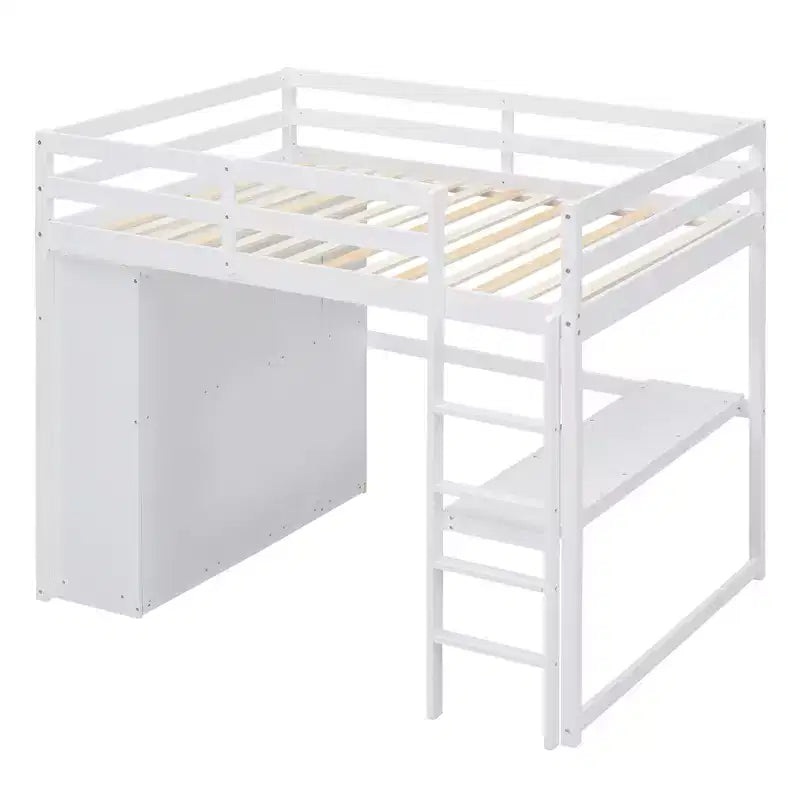 Letto a soppalco a grandezza naturale con armadio e scrivania, struttura letto a soppalco in legno con ripiani e cassetti per bambini, ragazzi e adulti