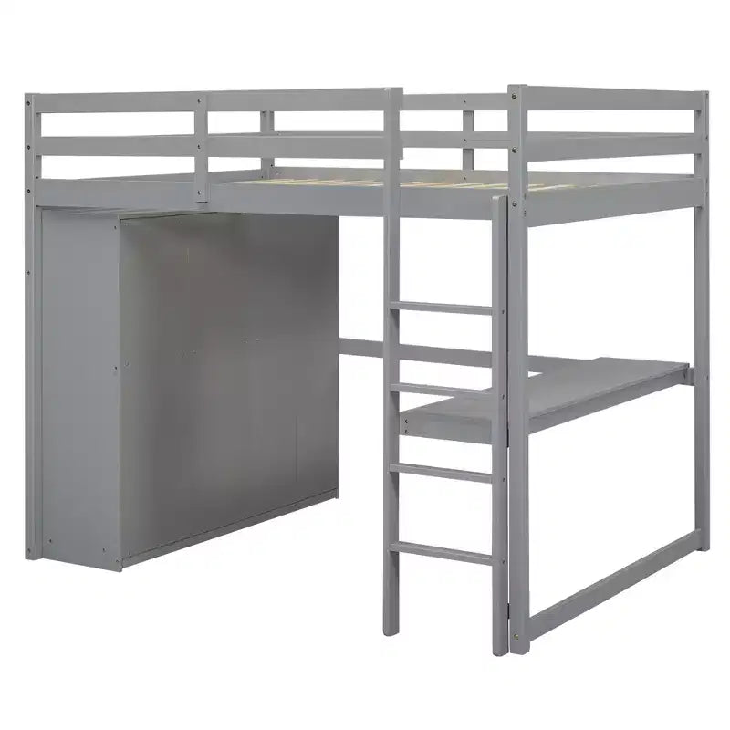 Letto a soppalco a grandezza naturale con armadio e scrivania, struttura letto a soppalco in legno con ripiani e cassetti per bambini, ragazzi e adulti