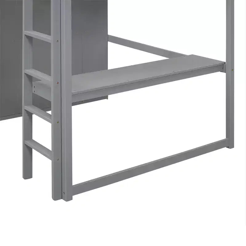 Letto a soppalco a grandezza naturale con armadio e scrivania, struttura letto a soppalco in legno con ripiani e cassetti per bambini, ragazzi e adulti