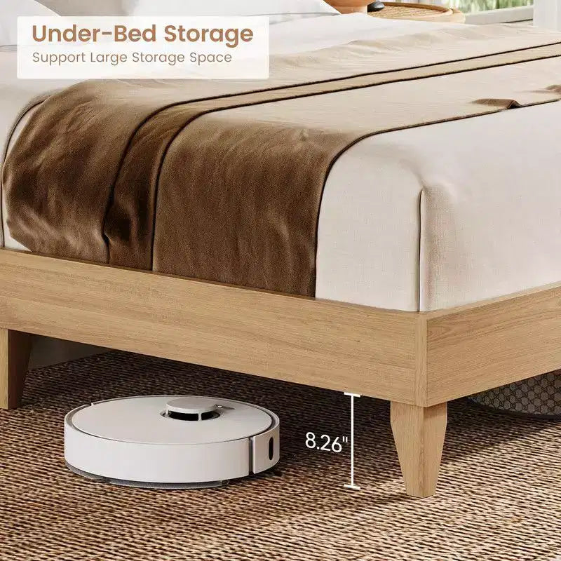 Coolmee Letto matrimoniale/queen in rattan con mensole, letto a piattaforma bohémien con testiera a mensola e anta scorrevole, base in legno massello con doghe silenziose