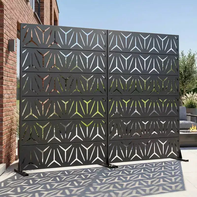 MAYEERTY Star 01 Divisorio in Acciaio Zincato Nero, 72x47x16, Paravento per Esterni Bifacciale da 6 Pezzi