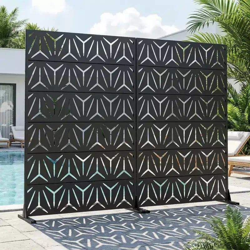 MAYEERTY Star 01 Divisorio in Acciaio Zincato Nero, 72x47x16, Paravento per Esterni Bifacciale da 6 Pezzi