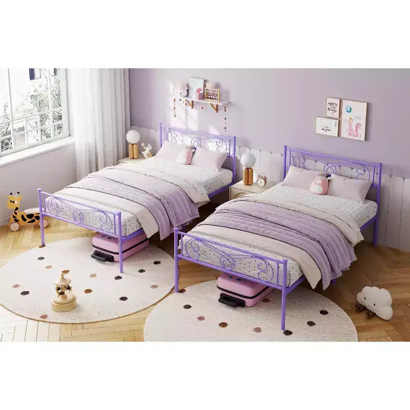 Struttura letto in metallo per letto singolo, Strutture letto con testiera, Struttura letto a piattaforma in metallo con pediera, Supporto a doghe in acciaio, Facile montaggio