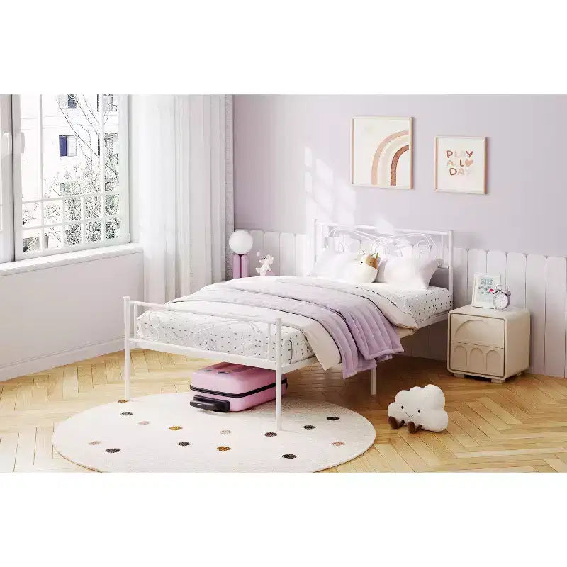 Struttura letto in metallo per letto singolo, Strutture letto con testiera, Struttura letto a piattaforma in metallo con pediera, Supporto a doghe in acciaio, Facile montaggio
