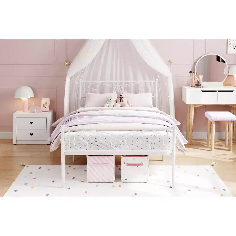 Struttura letto in metallo per letto singolo, Strutture letto con testiera, Struttura letto a piattaforma in metallo con pediera, Supporto a doghe in acciaio, Facile montaggio