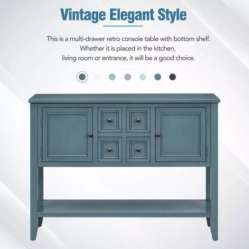GDFStudio Hannah Vintage 46 Tavolino Consolle in Legno Massello con Armadietti e Ripiano Inferiore