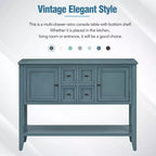 GDFStudio Hannah Vintage 46 Tavolino Consolle in Legno Massello con Armadietti e Ripiano Inferiore