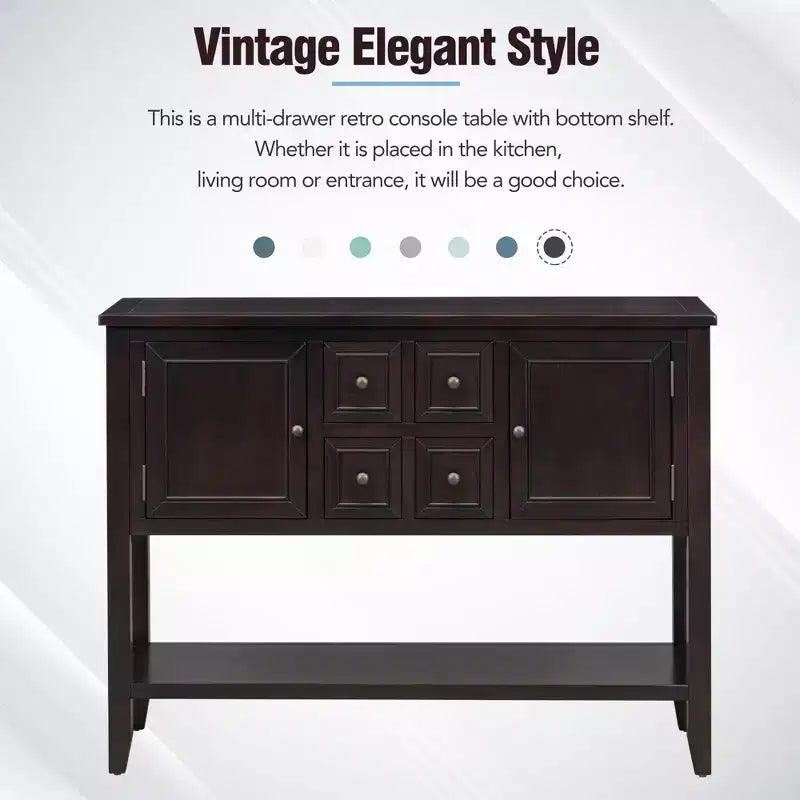 GDFStudio Hannah Vintage 46 Tavolino Consolle in Legno Massello con Armadietti e Ripiano Inferiore