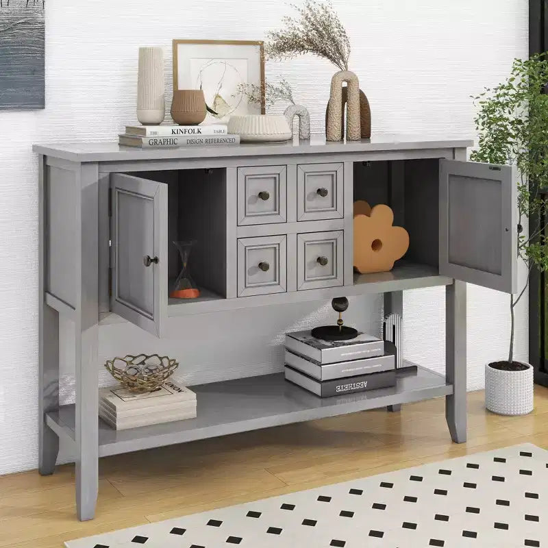 GDFStudio Hannah Vintage 46 Tavolino Consolle in Legno Massello con Armadietti e Ripiano Inferiore