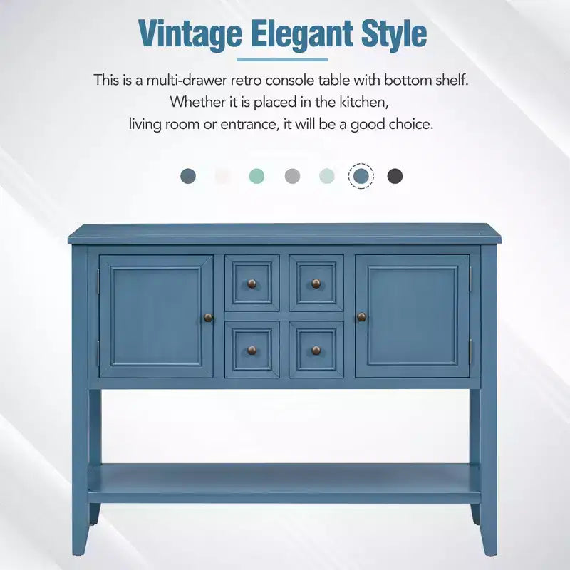 GDFStudio Hannah Vintage 46 Tavolino Consolle in Legno Massello con Armadietti e Ripiano Inferiore