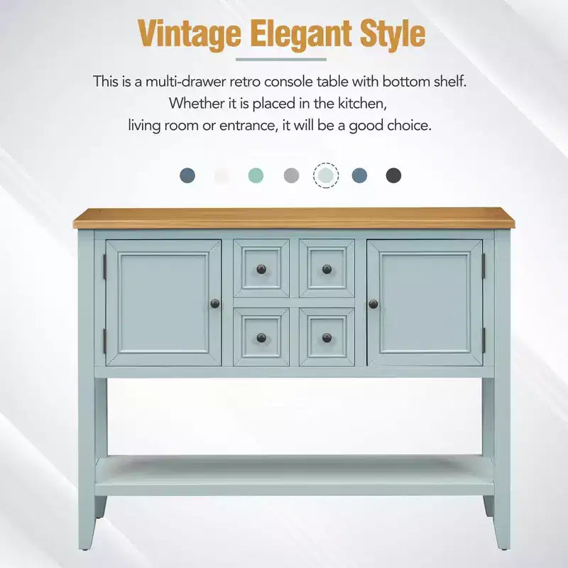 GDFStudio Hannah Vintage 46 Tavolino Consolle in Legno Massello con Armadietti e Ripiano Inferiore