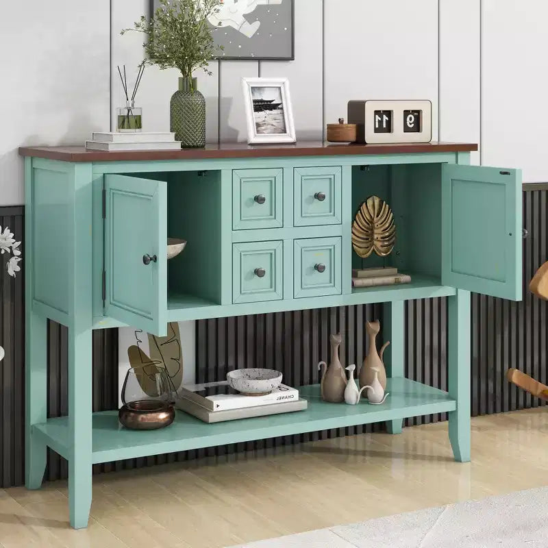 GDFStudio Hannah Vintage 46 Tavolino Consolle in Legno Massello con Armadietti e Ripiano Inferiore