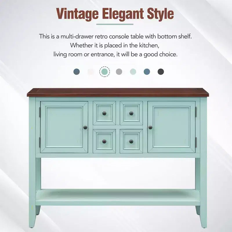 GDFStudio Hannah Vintage 46 Tavolino Consolle in Legno Massello con Armadietti e Ripiano Inferiore
