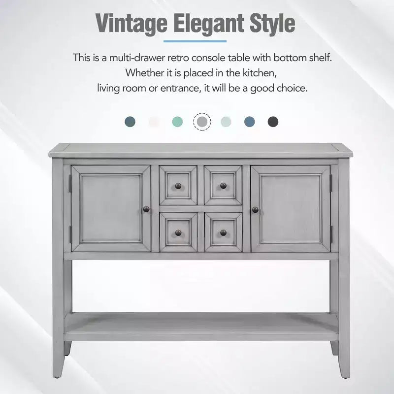 GDFStudio Hannah Vintage 46 Tavolino Consolle in Legno Massello con Armadietti e Ripiano Inferiore