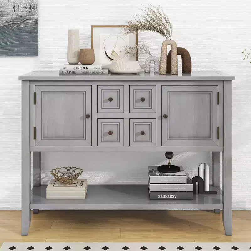 GDFStudio Hannah Vintage 46 Solid Wood Console Table with Cabinets and Bottom Shelf