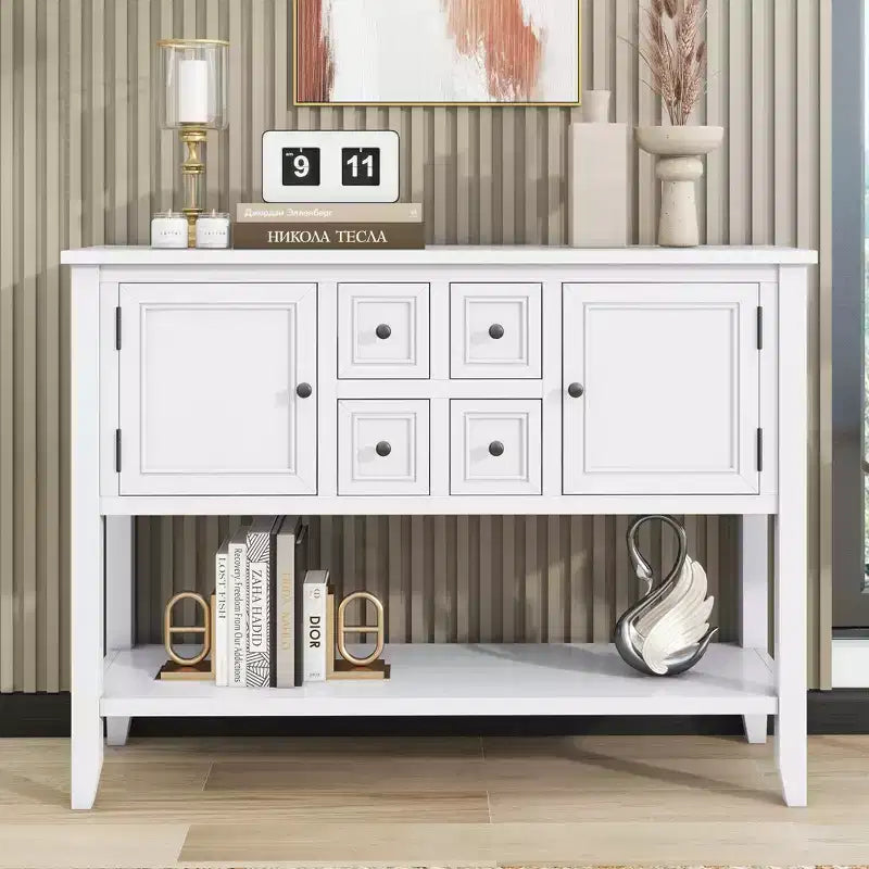 GDFStudio Hannah Vintage 46 Tavolino Consolle in Legno Massello con Armadietti e Ripiano Inferiore